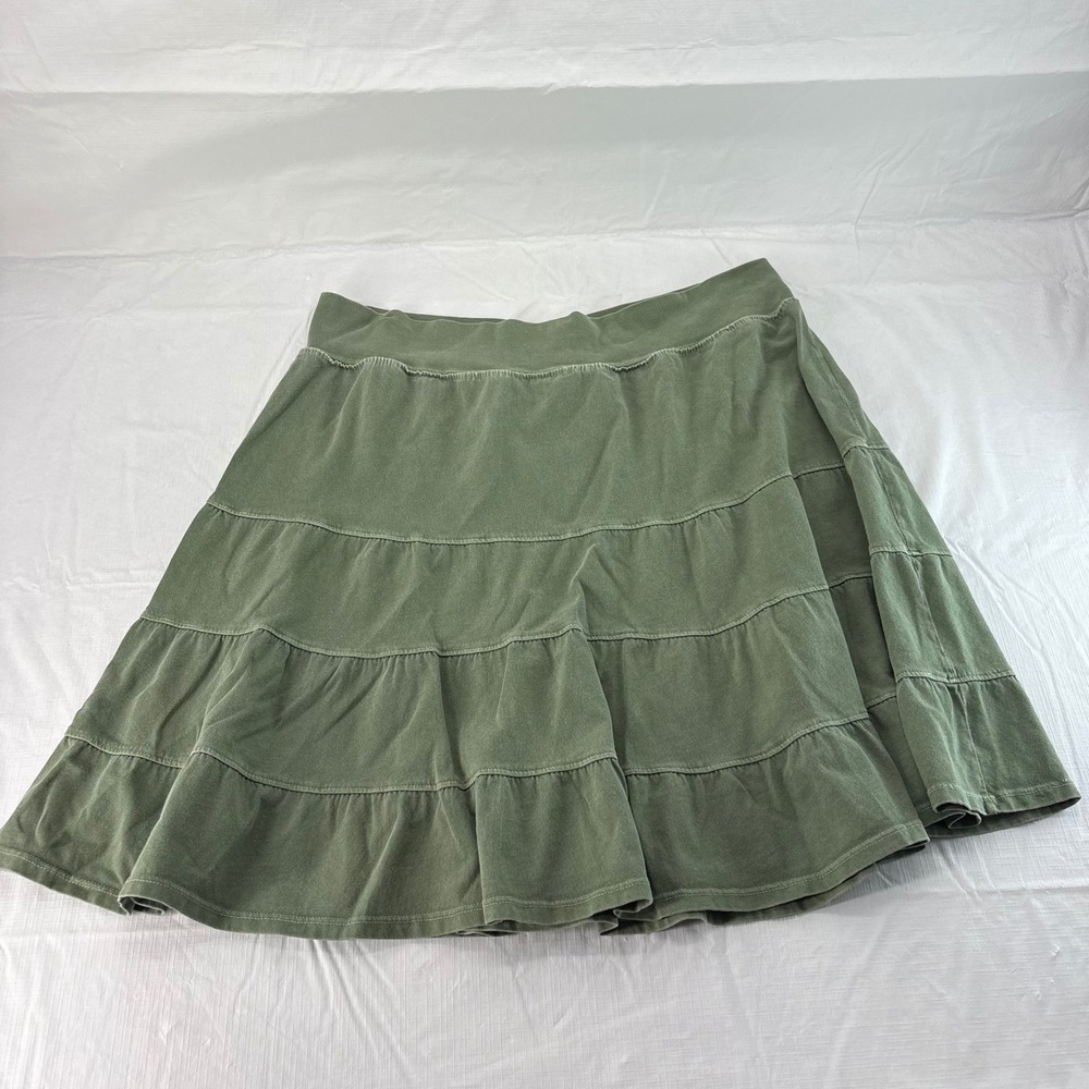 Fresh Produce Womens XXL Olive Green Cotton Tiered Ruffle Mini Skirt 30057 USA
